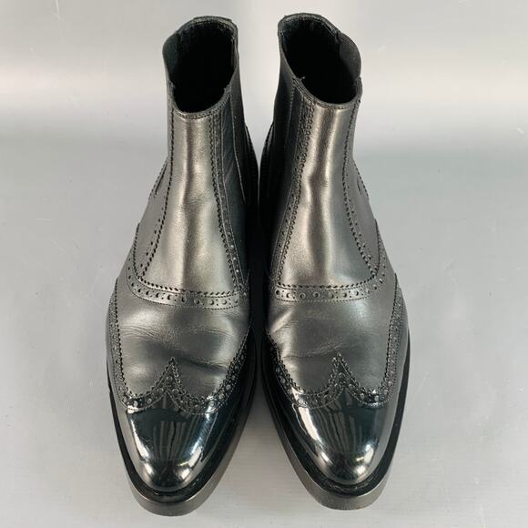BALENCIAGA Size 9 Black Leather Perforated Wingtip Chelsea Boots - Picture 4 of 10